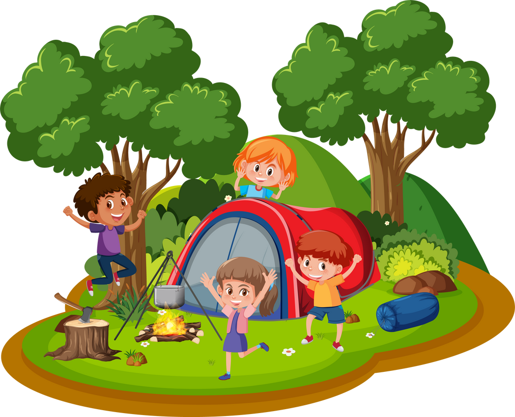 Happy Kids Camping in the Forest